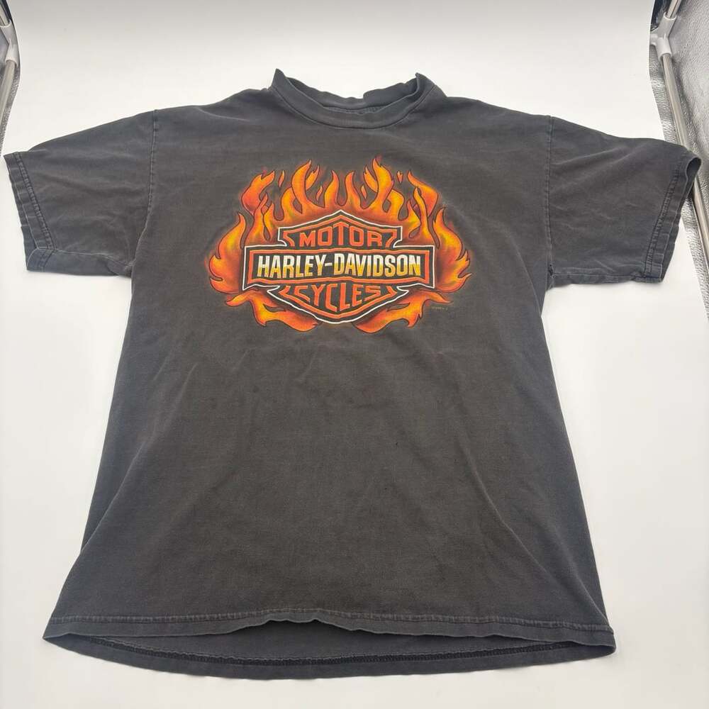 Harley-Davidson T-Shirt Size M Black Flame Quaid Loma Linda California